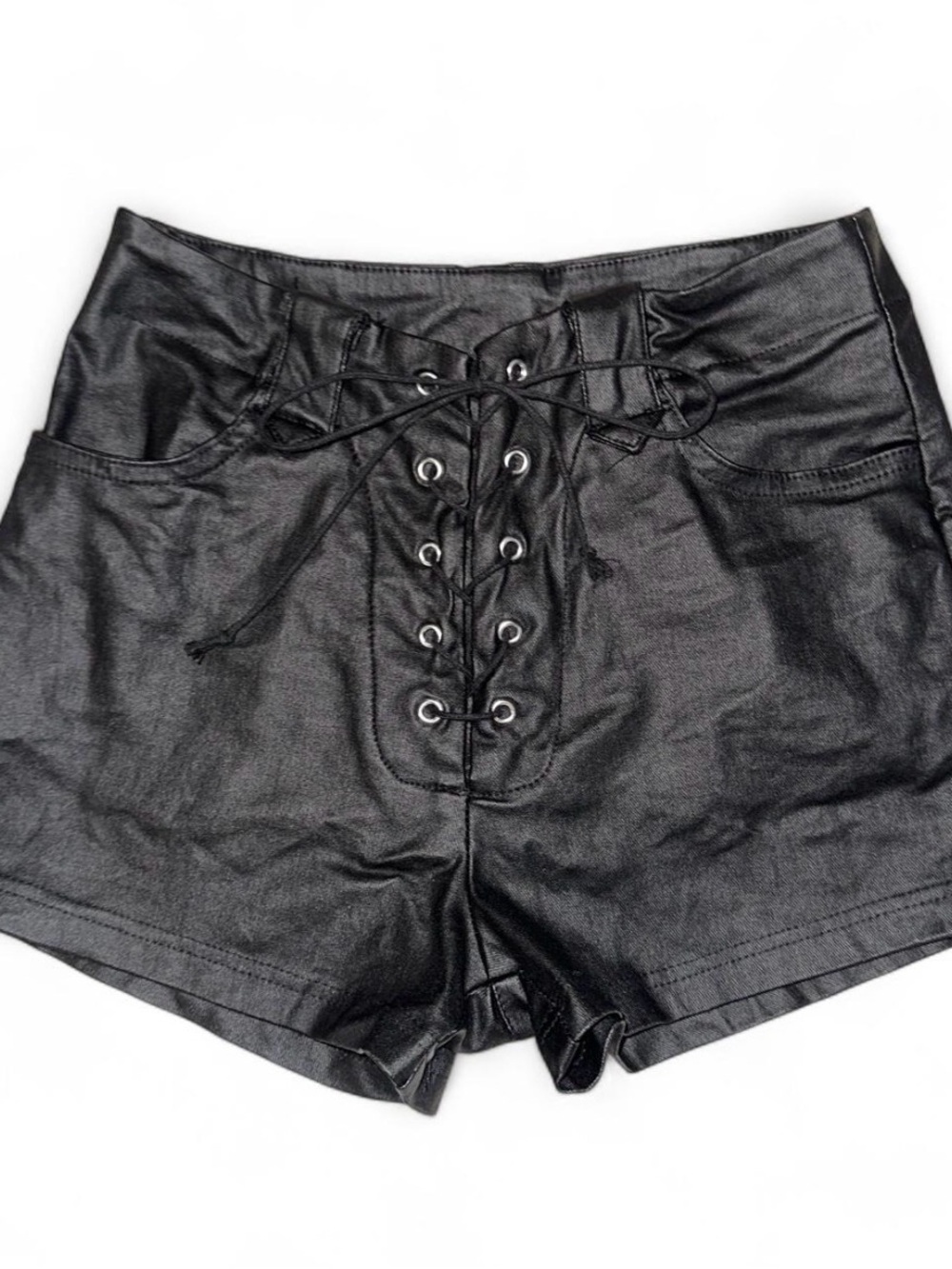 Black Lace-Up Faux Leather Women’s Shorts